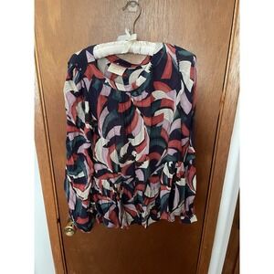 Maeve by Anthropologie Artsy Blouse Top‎ Nature Birds Flowy Sz M